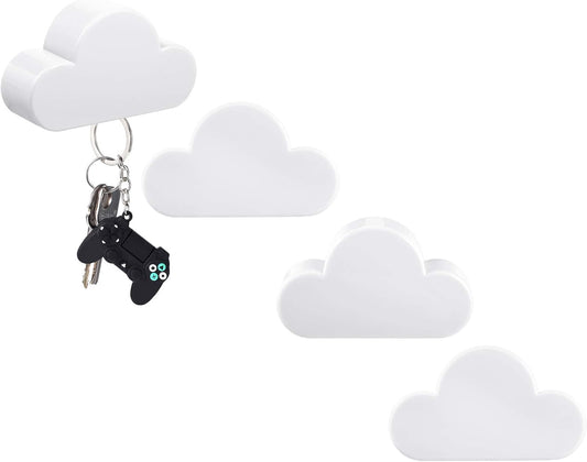 4 Pieces Cloud Magnetic Key Holder for Wall Key Rack Organizer Keychains Hooks with Adhesive for Door(White) V1258-DP02-B-4013