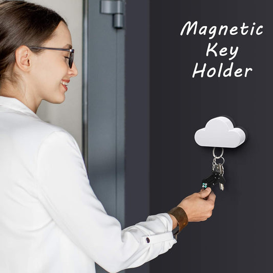 4 Pieces Cloud Magnetic Key Holder for Wall Key Rack Organizer Keychains Hooks with Adhesive for Door(White) V1258-DP02-B-4013