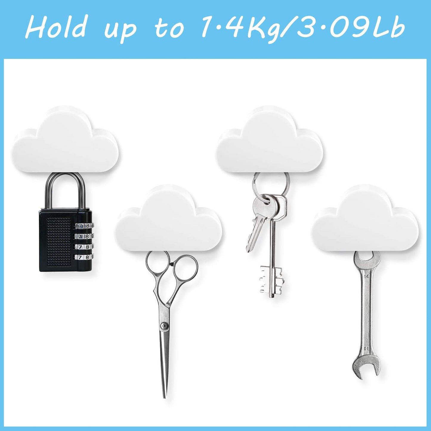 4 Pieces Cloud Magnetic Key Holder for Wall Key Rack Organizer Keychains Hooks with Adhesive for Door(White) V1258-DP02-B-4013