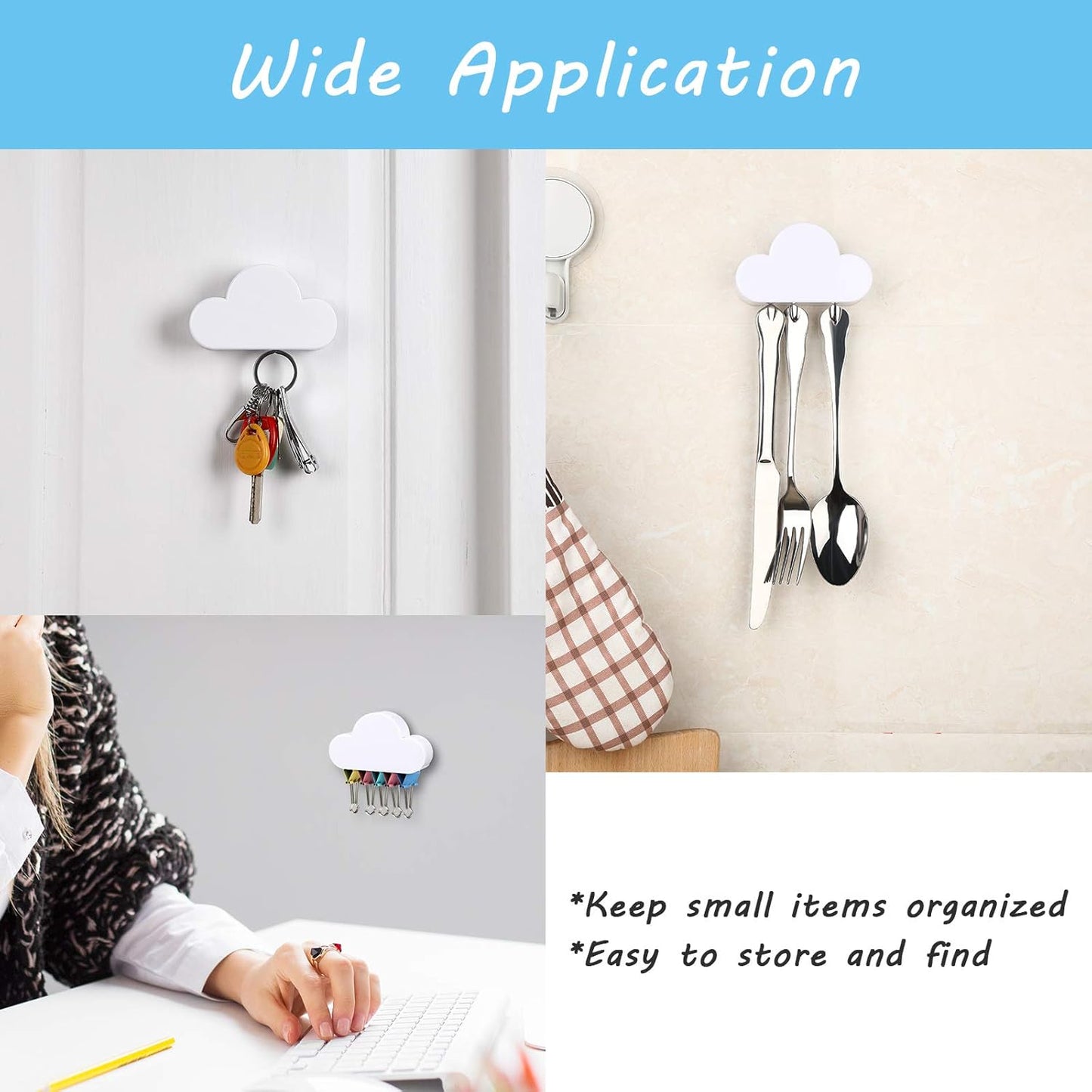 4 Pieces Cloud Magnetic Key Holder for Wall Key Rack Organizer Keychains Hooks with Adhesive for Door(White) V1258-DP02-B-4013