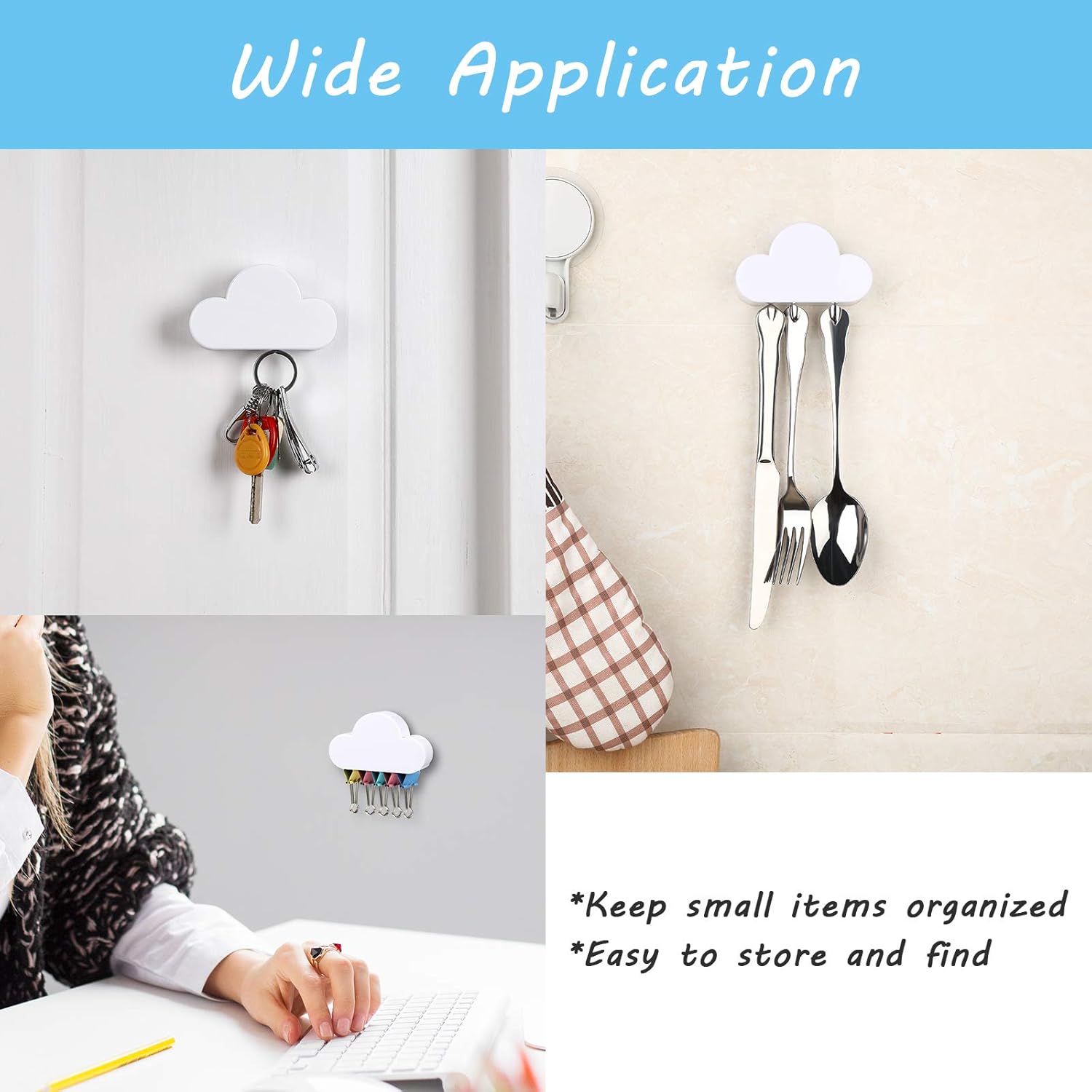4 Pieces Cloud Magnetic Key Holder for Wall Key Rack Organizer Keychains Hooks with Adhesive for Door(White) V1258-DP02-B-4013