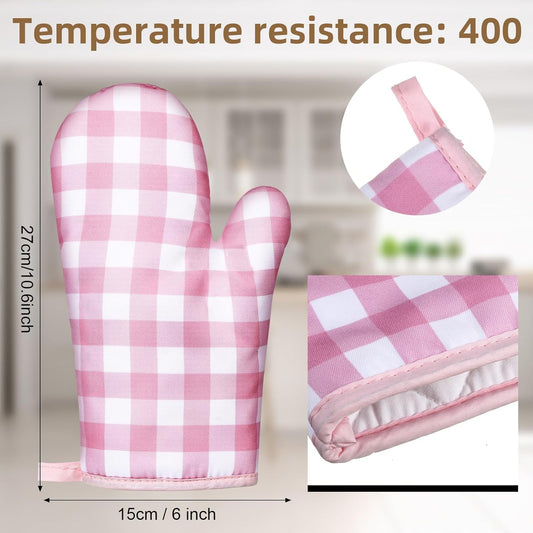 6 Pairs Pink Checkered Oven Mitts Heat Resistant, Vintage Retro Checkerboard Cute Oven Mitts, Extra Thicken V1258-DP02-B-4014