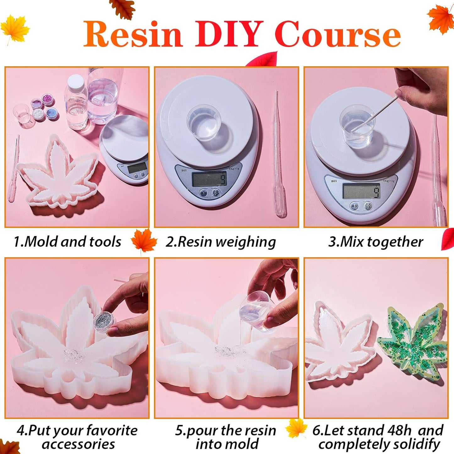 2 Pieces Maple Leaf Silicone Resin Mold, Large Leaf Tray Casting Mold for DIY Coasters, Soap Dish, Home V1258-DP02-B-4016