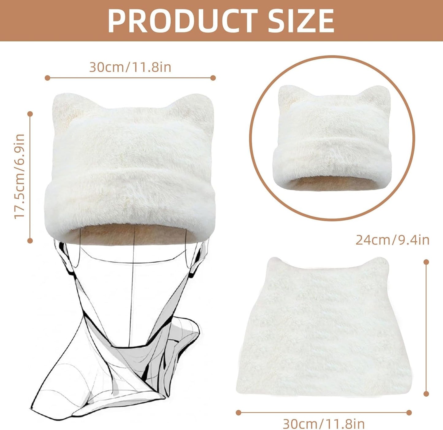 Womens Winter Beanie Hat Cute Cat/Bear Ear Hat for Women, Large Size Warm Plush Hat, Ears with Support - DIY V1258-DP02-B-4019