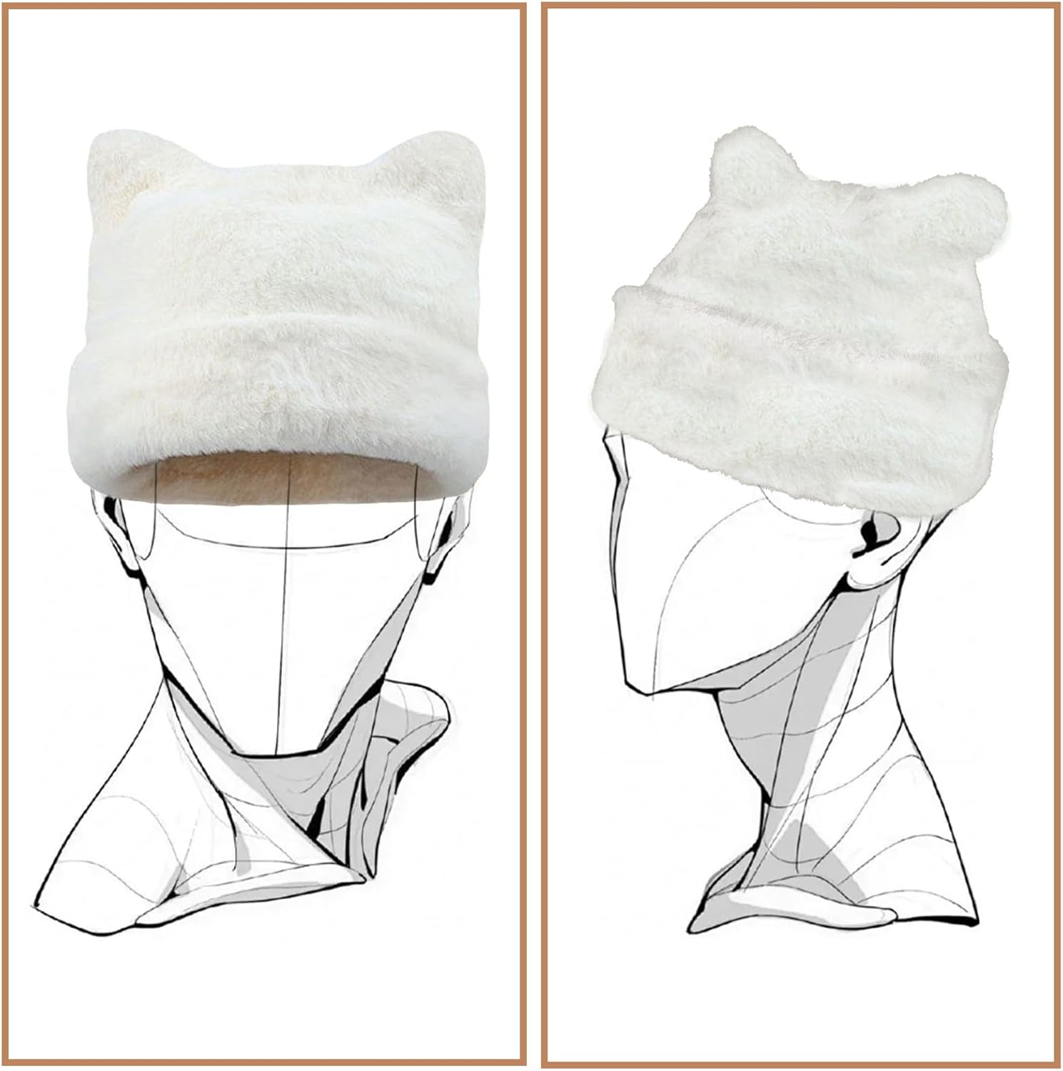 Womens Winter Beanie Hat Cute Cat/Bear Ear Hat for Women, Large Size Warm Plush Hat, Ears with Support - DIY V1258-DP02-B-4019