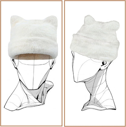 Womens Winter Beanie Hat Cute Cat/Bear Ear Hat for Women, Large Size Warm Plush Hat, Ears with Support - DIY V1258-DP02-B-4019