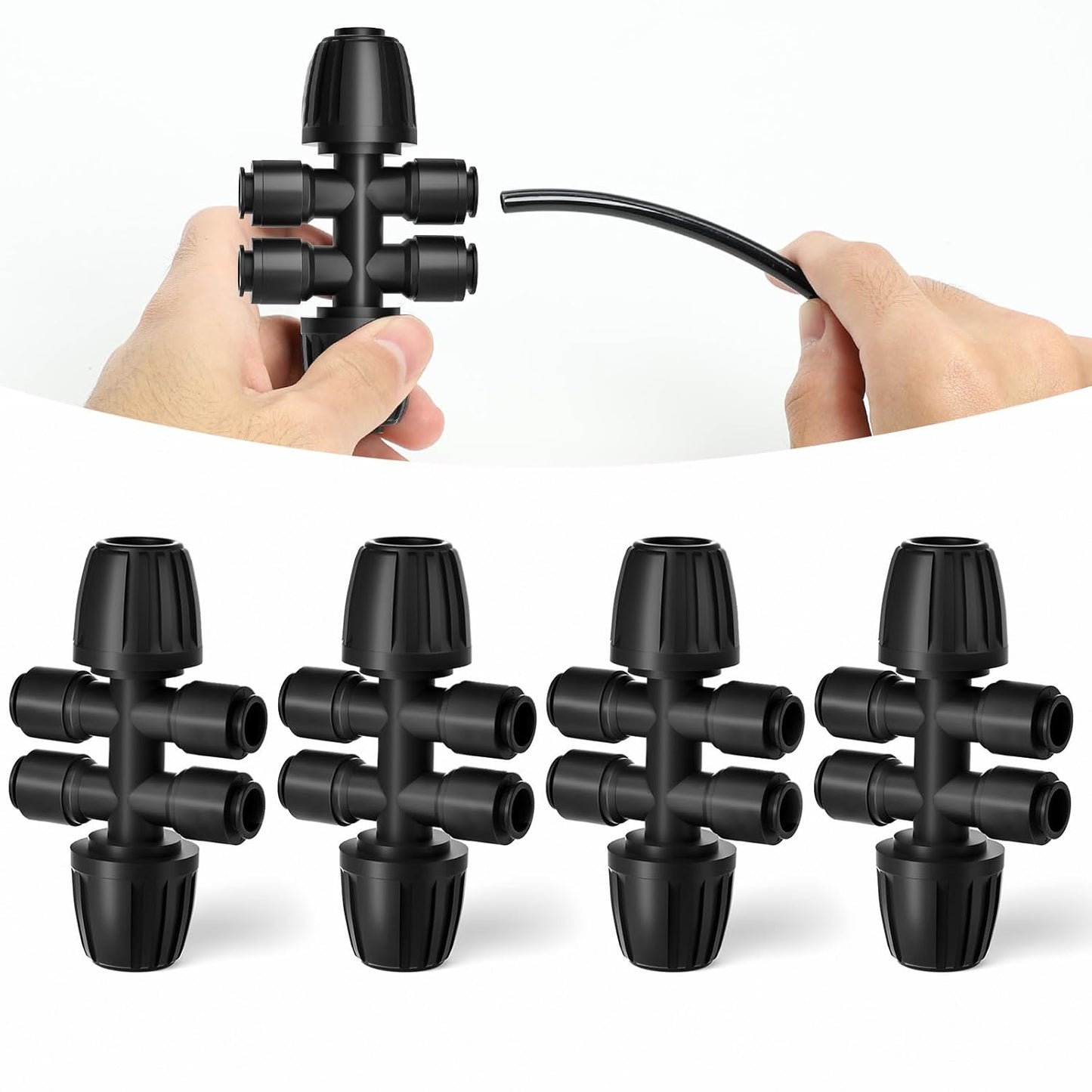 4 Packs 1/2''to 1/4''Barbed Tee Quick Connector,Drip Irrigation Fittings for 4-Way Connector V1258-DP02-B-402