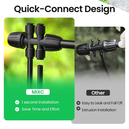 4 Packs 1/2''to 1/4''Barbed Tee Quick Connector,Drip Irrigation Fittings for 4-Way Connector V1258-DP02-B-402