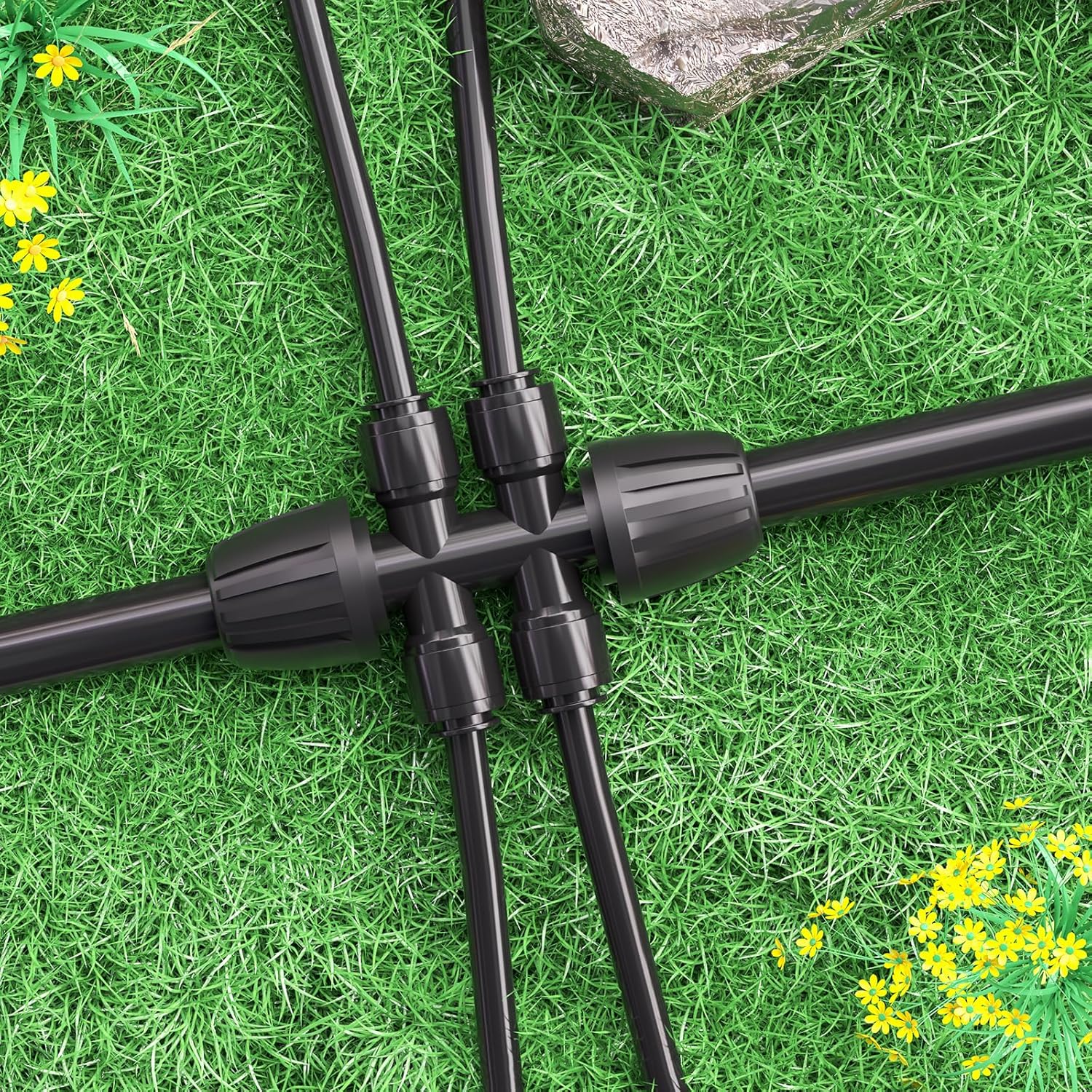 4 Packs 1/2''to 1/4''Barbed Tee Quick Connector,Drip Irrigation Fittings for 4-Way Connector V1258-DP02-B-402