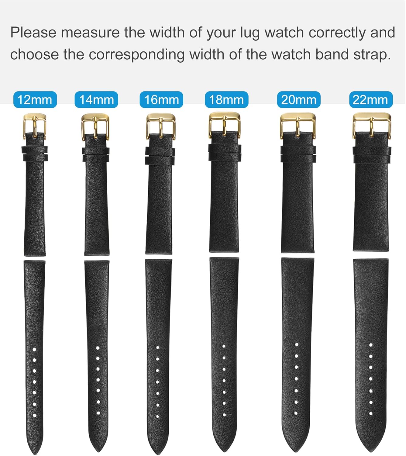 Multi-sizes Genuine Leather Band, Flat Thin Elegant Leather Watch Strap for Men and Women V1258-DP02-B-4022