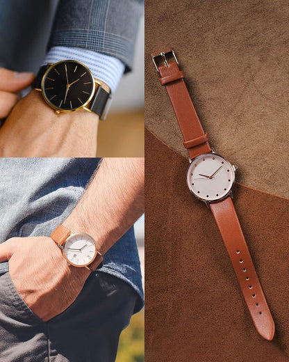 Multi-sizes Genuine Leather Band, Flat Thin Elegant Leather Watch Strap for Men and Women V1258-DP02-B-4022