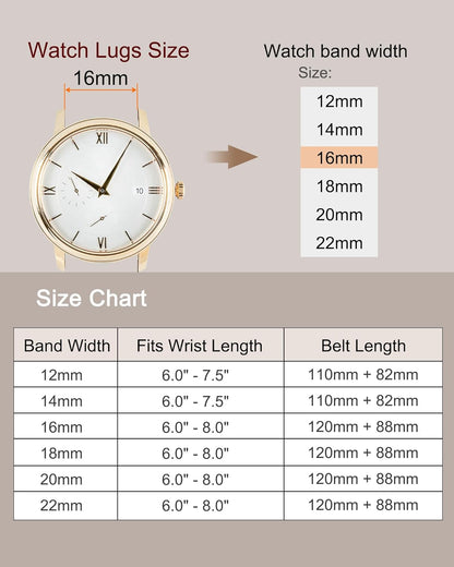 Multi-sizes Genuine Leather Band, Flat Thin Elegant Leather Watch Strap for Men and Women V1258-DP02-B-4022