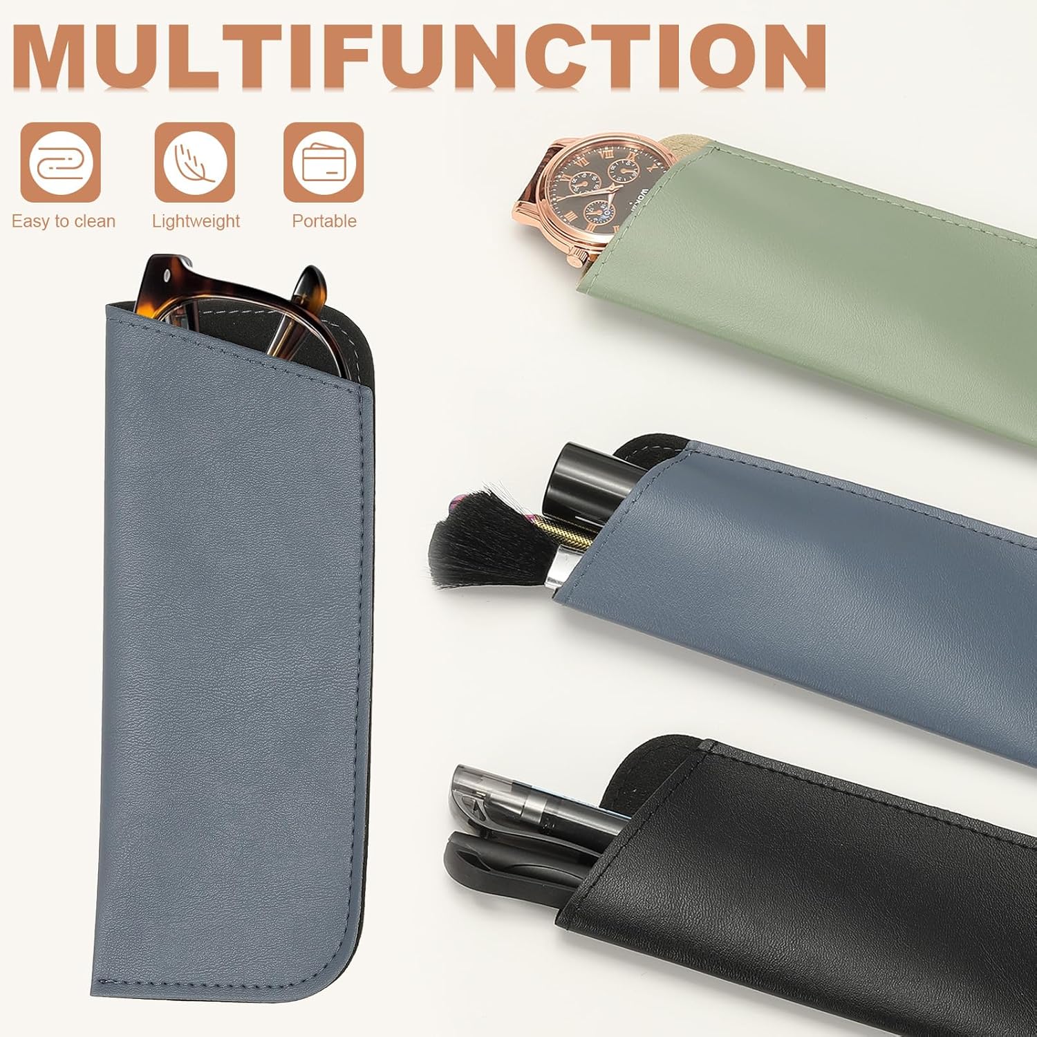 Soft Eyeglass Cases, Leather Sunglass Case Portable Glasses Pouch for Women Men Sunglasses Cases V1258-DP02-B-4028