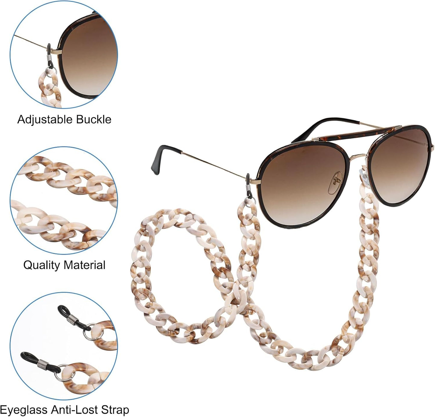 Eyeglass Chains for Women, Acrylic Eyeglass Holder Chains Adjustable Sunglasses Lanyards Holder Chain for V1258-DP02-B-4029
