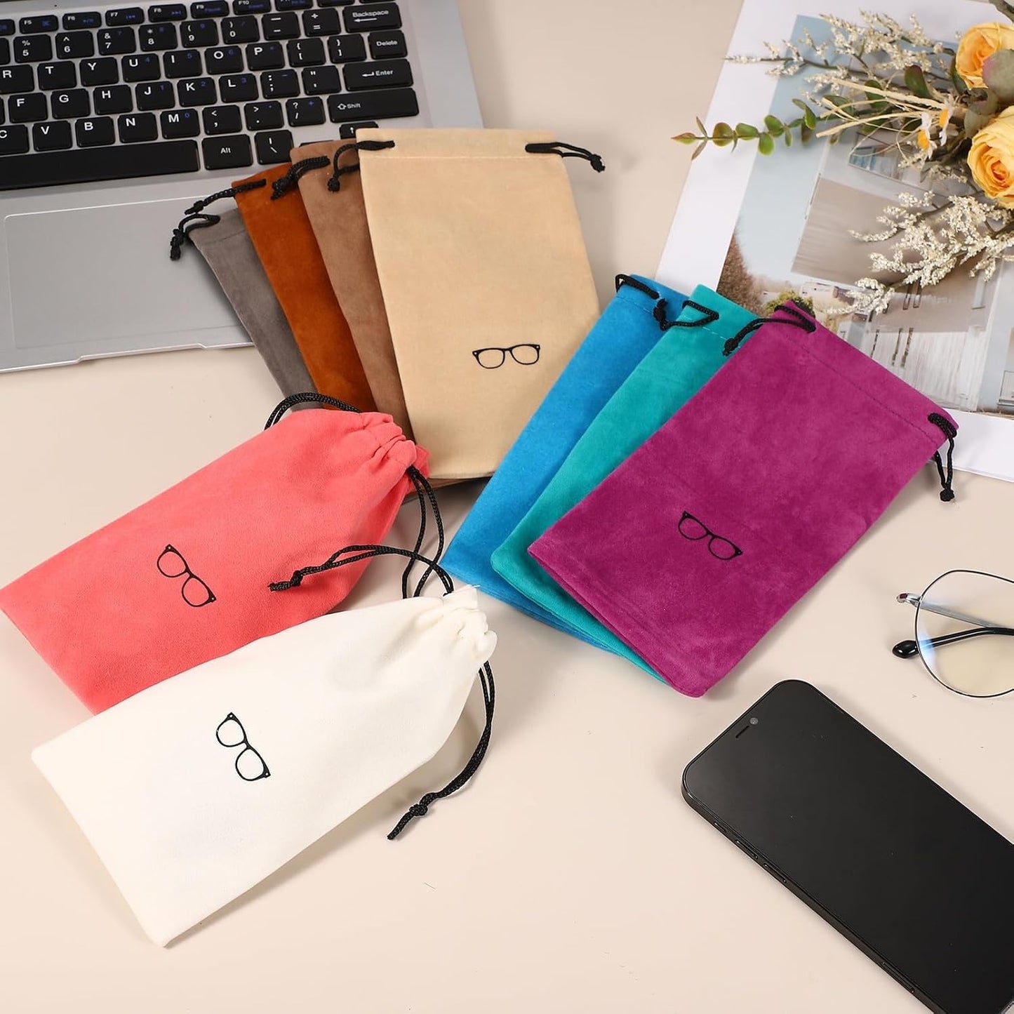 Flocking Eyeglass Cases, Sunglass Case Portable Glasses Pouch with Drawstring Sunglasses Bag with Glasses V1258-DP02-B-4031