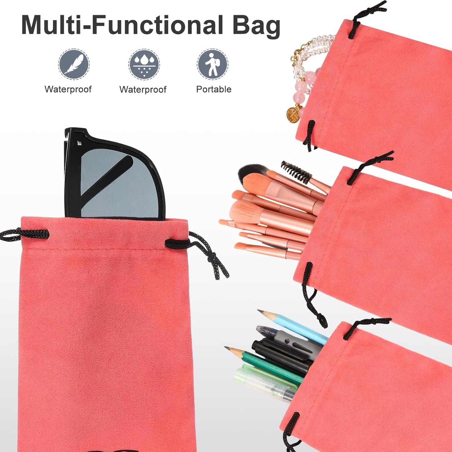 Flocking Eyeglass Cases, Sunglass Case Portable Glasses Pouch with Drawstring Sunglasses Bag with Glasses V1258-DP02-B-4031