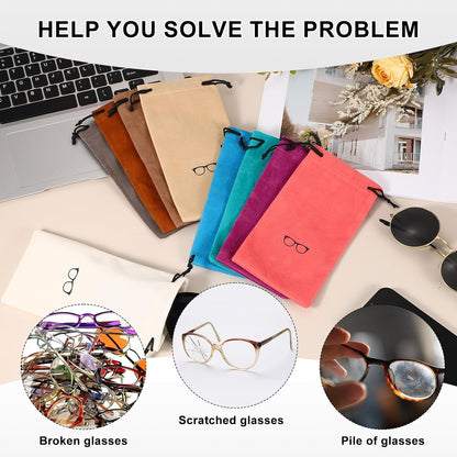 Flocking Eyeglass Cases, Sunglass Case Portable Glasses Pouch with Drawstring Sunglasses Bag with Glasses V1258-DP02-B-4031