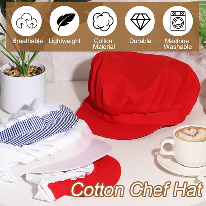 Chef Hat, Adjustable Elastic Band Cotton Baker Hat for Women and Men, Full Cloth Baker Hat Food Service Hair V1258-DP02-B-4035
