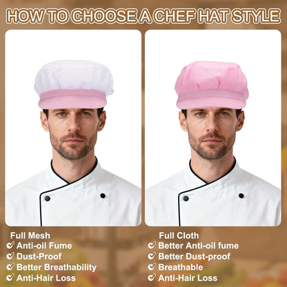 Chef Hat, Adjustable Elastic Band Cotton Baker Hat for Women and Men, Full Cloth Baker Hat Food Service Hair V1258-DP02-B-4035