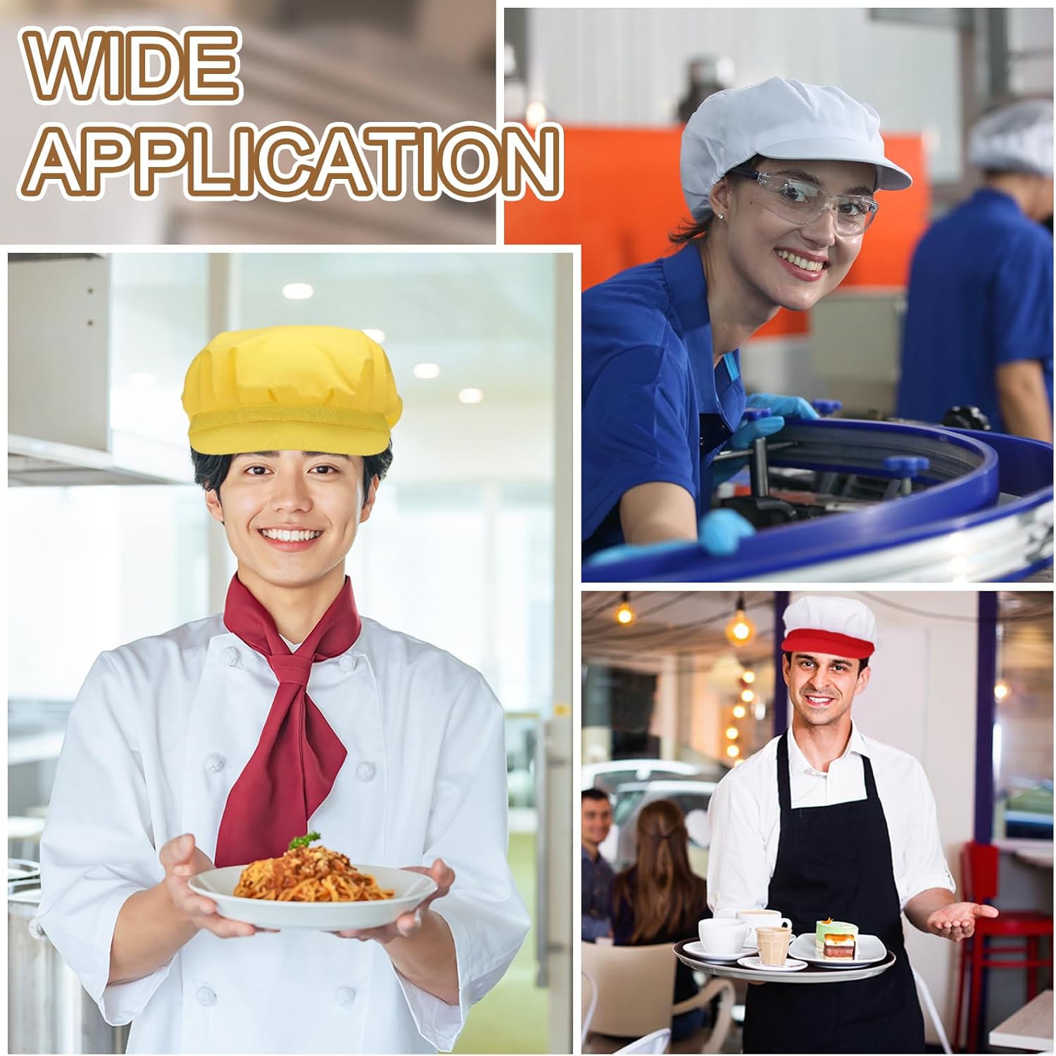 Chef Hat, Adjustable Elastic Band Cotton Baker Hat for Women and Men, Full Cloth Baker Hat Food Service Hair V1258-DP02-B-4035