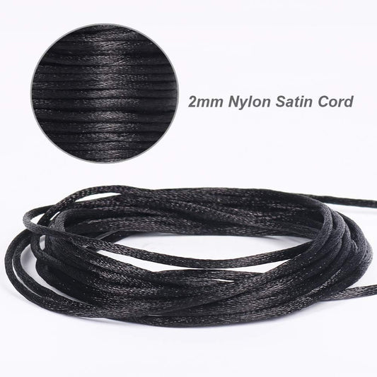 Nylon Satin Cord, 295 Feet 2mm Black Silky Rattail Cord Necklace String for Jewelry Making, Bracelets, V1258-DP02-B-404
