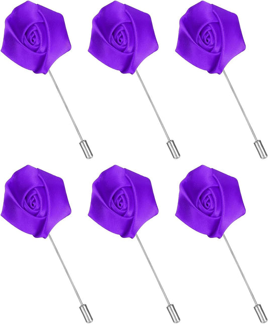 Rose Lapel Pin for Men, Satin Flower Lapel Pins Silk Brooch for Groom Business V1258-DP02-B-4040