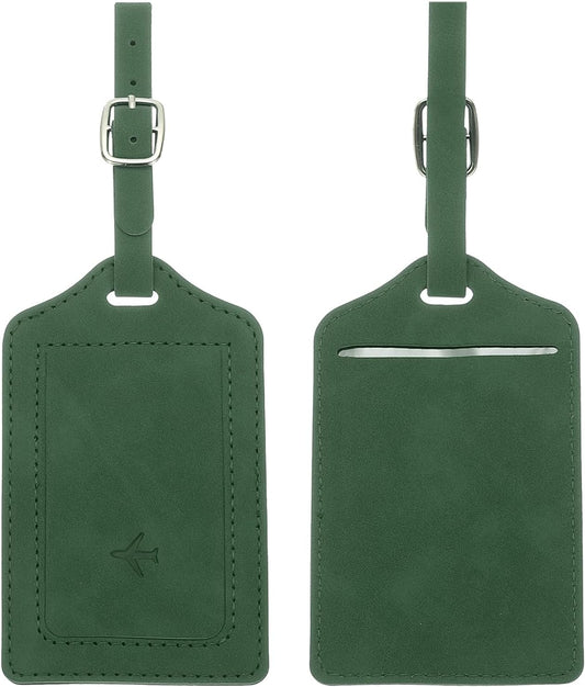 2 Pcs Suitcase Tags, Green Leather Luggage Name Tags Travel Accessories Airplane Travel Essentials for Flying V1258-DP02-B-4042