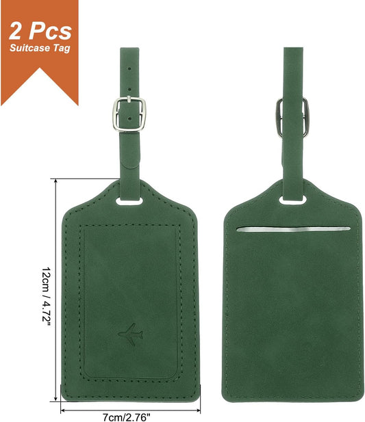 2 Pcs Suitcase Tags, Green Leather Luggage Name Tags Travel Accessories Airplane Travel Essentials for Flying V1258-DP02-B-4042