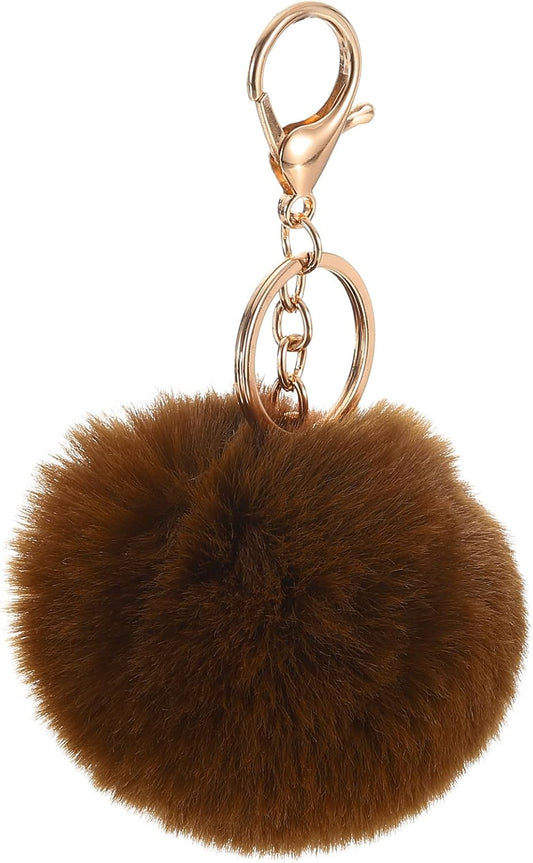 Pom Pom Keychain, Faux Rabbit Fur Puff Ball for Women Purse V1258-DP02-B-4043