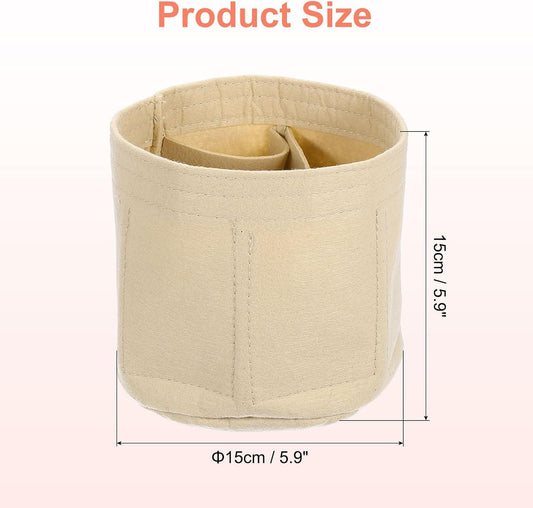 Purse Organizer Insert, Portable Felt Organizer Bags Round Multiple Compartments Purse Liner for Bucket Bag, V1258-DP02-B-4044