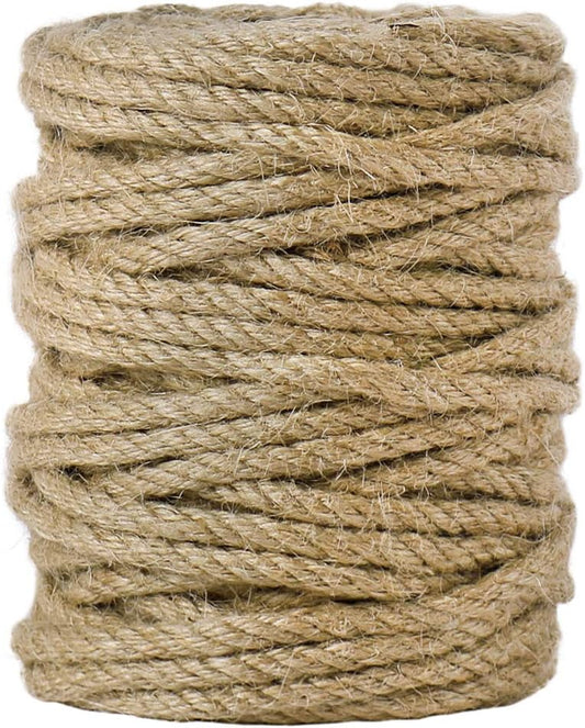5mm Jute Rope, 100 Feet 4Ply Twisted Heavy Duty and Thick Twine Rope for Gardening, Crafting, Bundling, Cat V1258-DP02-B-405
