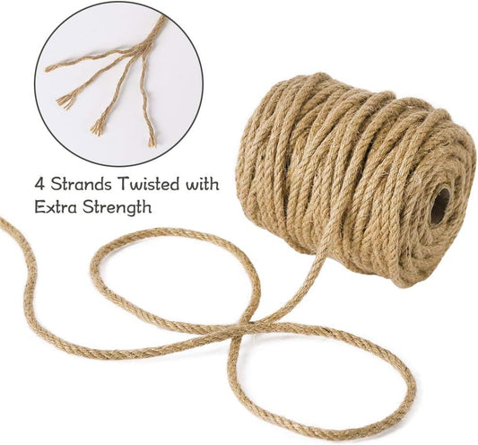 5mm Jute Rope, 100 Feet 4Ply Twisted Heavy Duty and Thick Twine Rope for Gardening, Crafting, Bundling, Cat V1258-DP02-B-405