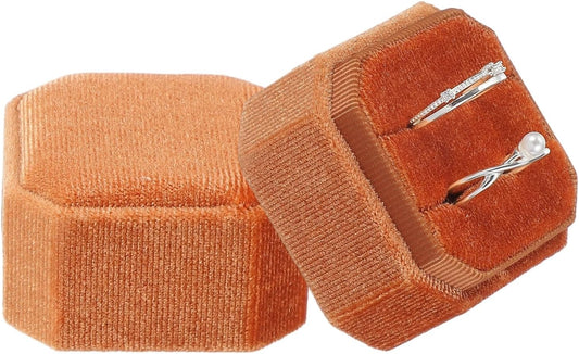 Velvet Ring Box, 2 Slot Square Wedding Ring Display Holder Box Jewelry Ring Gift Case for Wedding Ceremony V1258-DP02-B-4054