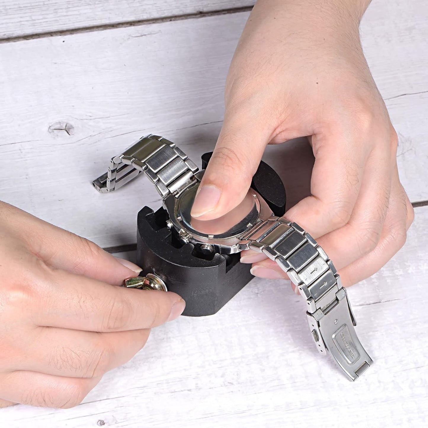 Watch Back Case Cover Remover Holder, Watch Repair Tool Adjustable 32mm PVC Black V1258-DP02-B-4063