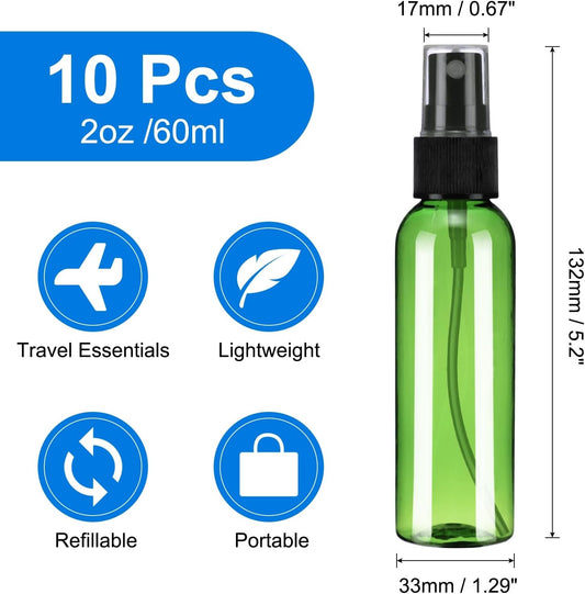 10Pack Spray Bottles, 2 Oz/60ML Reusable Clear Empty Mist Plastic Mini Travel Bottle Set,Small Refillable V1258-DP02-B-4067