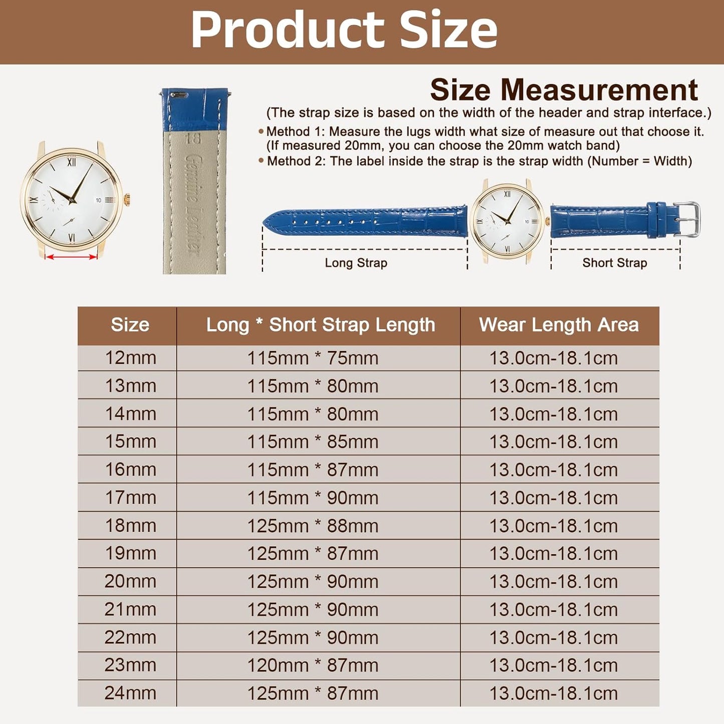 Quick Release Genuine Leather Watch Band Embossed Pattern Leather Watch Strap Replacement for Men Women V1258-DP02-B-4073
