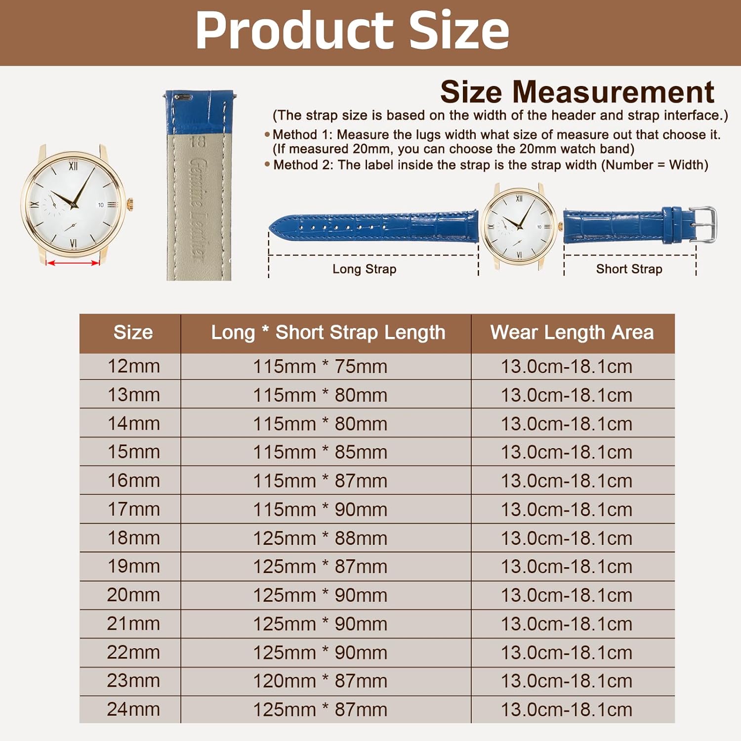 Quick Release Genuine Leather Watch Band Embossed Pattern Leather Watch Strap Replacement for Men Women V1258-DP02-B-4073