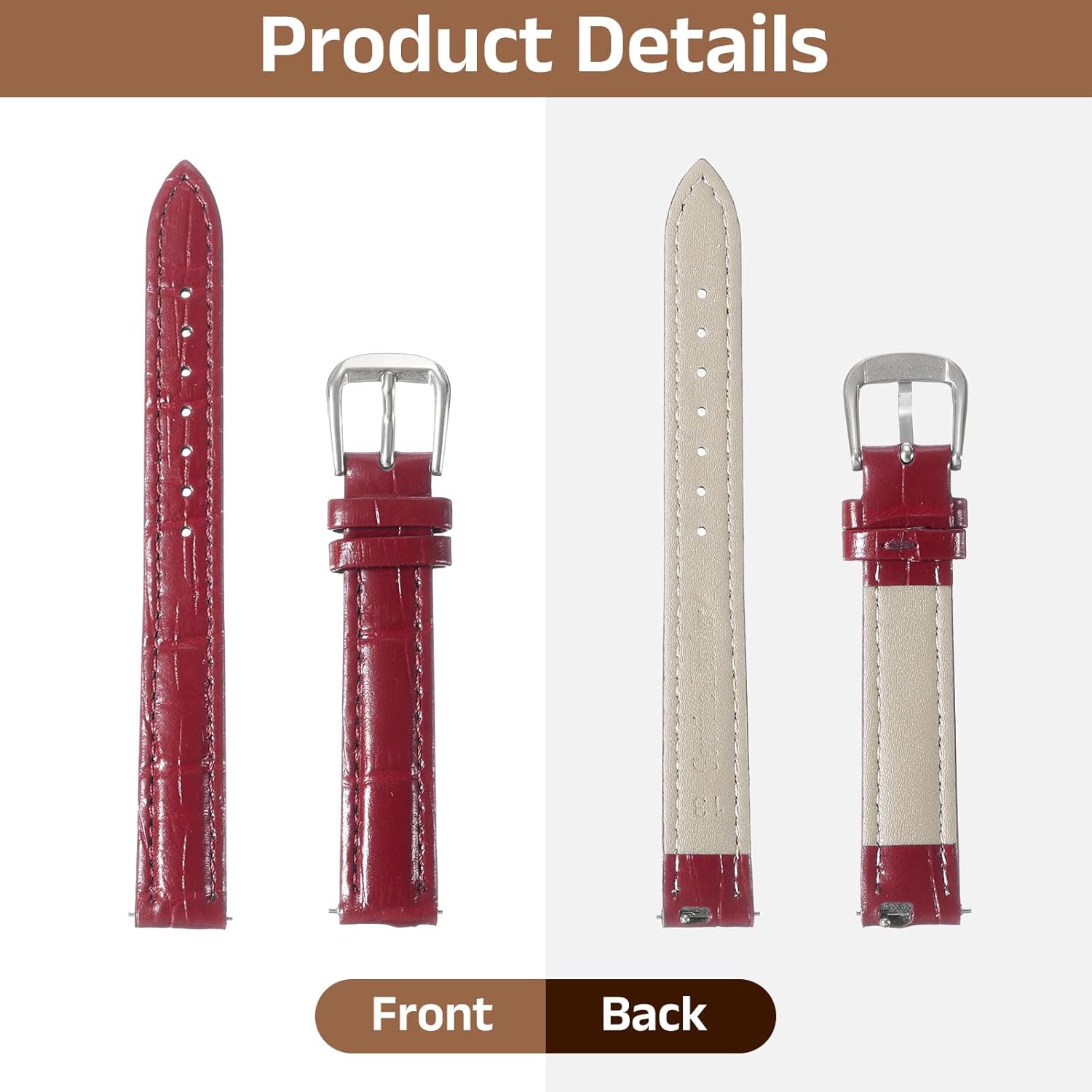 Quick Release Genuine Leather Watch Band Embossed Pattern Leather Watch Strap Replacement for Men Women V1258-DP02-B-4073