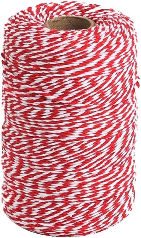 Red and White Twine, 656 Feet 200m Cotton Bakers Twine Ribbon for Baking, Butchers, Crafts, Gift Wrapping, V1258-DP02-B-408