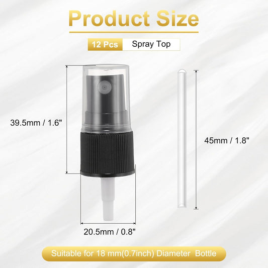 12 Pcs Black Spray Top, 18/410 Fine Mist Sprayer Reusable Replacement Spray Bottle Pump Stripe Plastic Top V1258-DP02-B-4081
