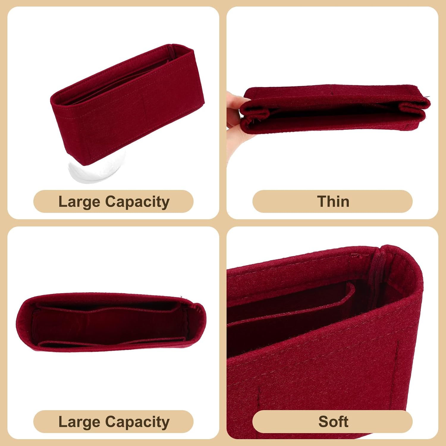Purse Organizer Insert, Felt Portable Handbag Shaper Multiple Compartments Liner Pouch for Handbag Purse Tote V1258-DP02-B-4083
