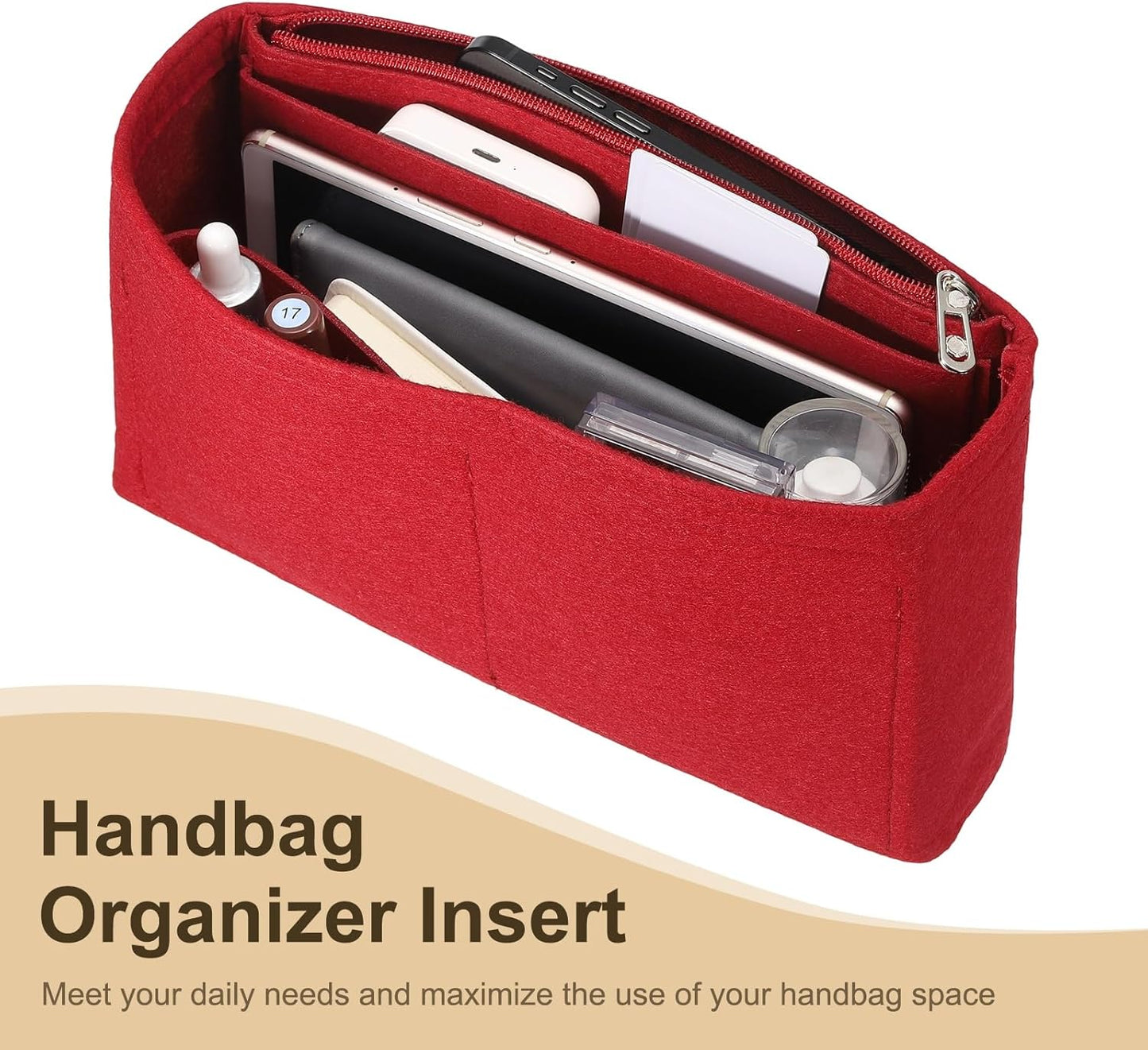 Purse Organizer Insert, Felt Portable Handbag Shaper Multiple Compartments Liner Pouch for Handbag Purse Tote V1258-DP02-B-4083