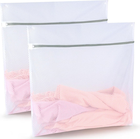 Durable Honeycomb Mesh Laundry Bags, 2 XX-Large 24in x 24in Washing Delicate Bags with Colorful Zipper for V1258-DP02-B-409