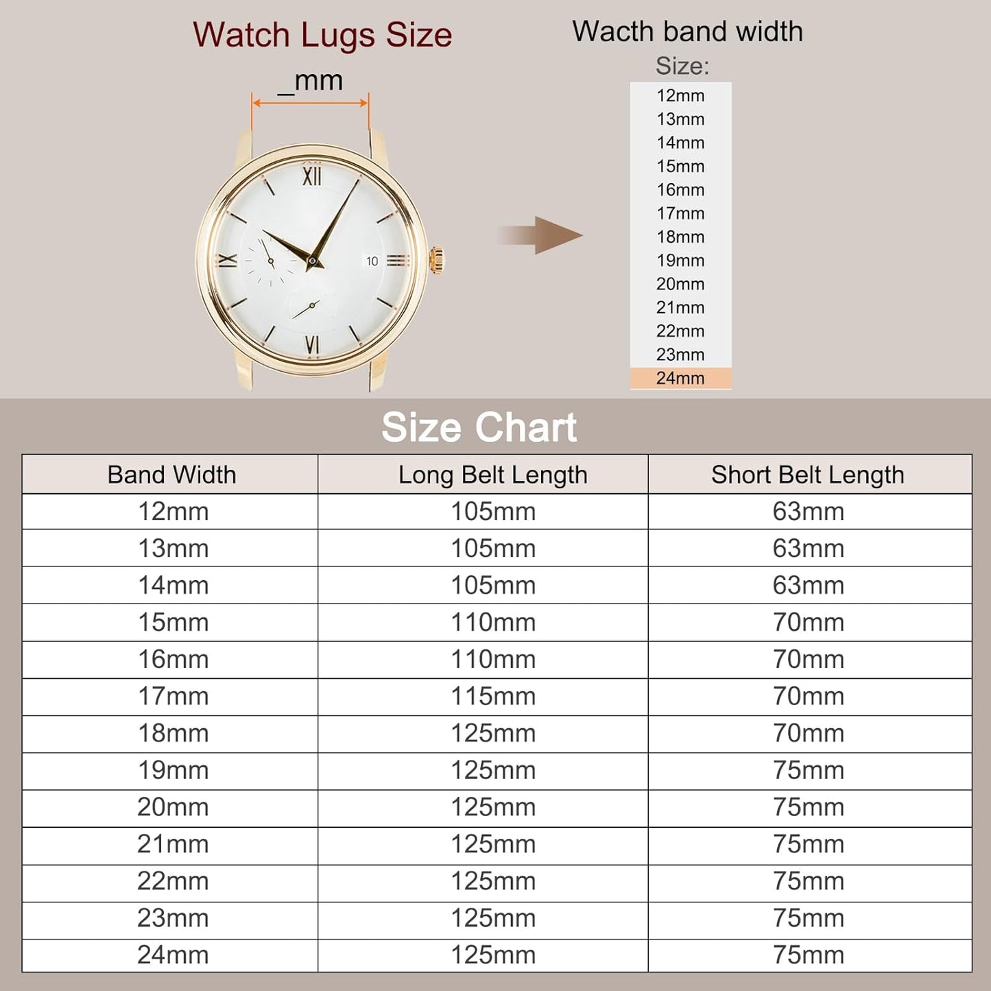Multiple Sizes Leather Watch Band Quick Release Deployment Buckle Cowhide Watch Strap for Men and Women V1258-DP02-B-4099