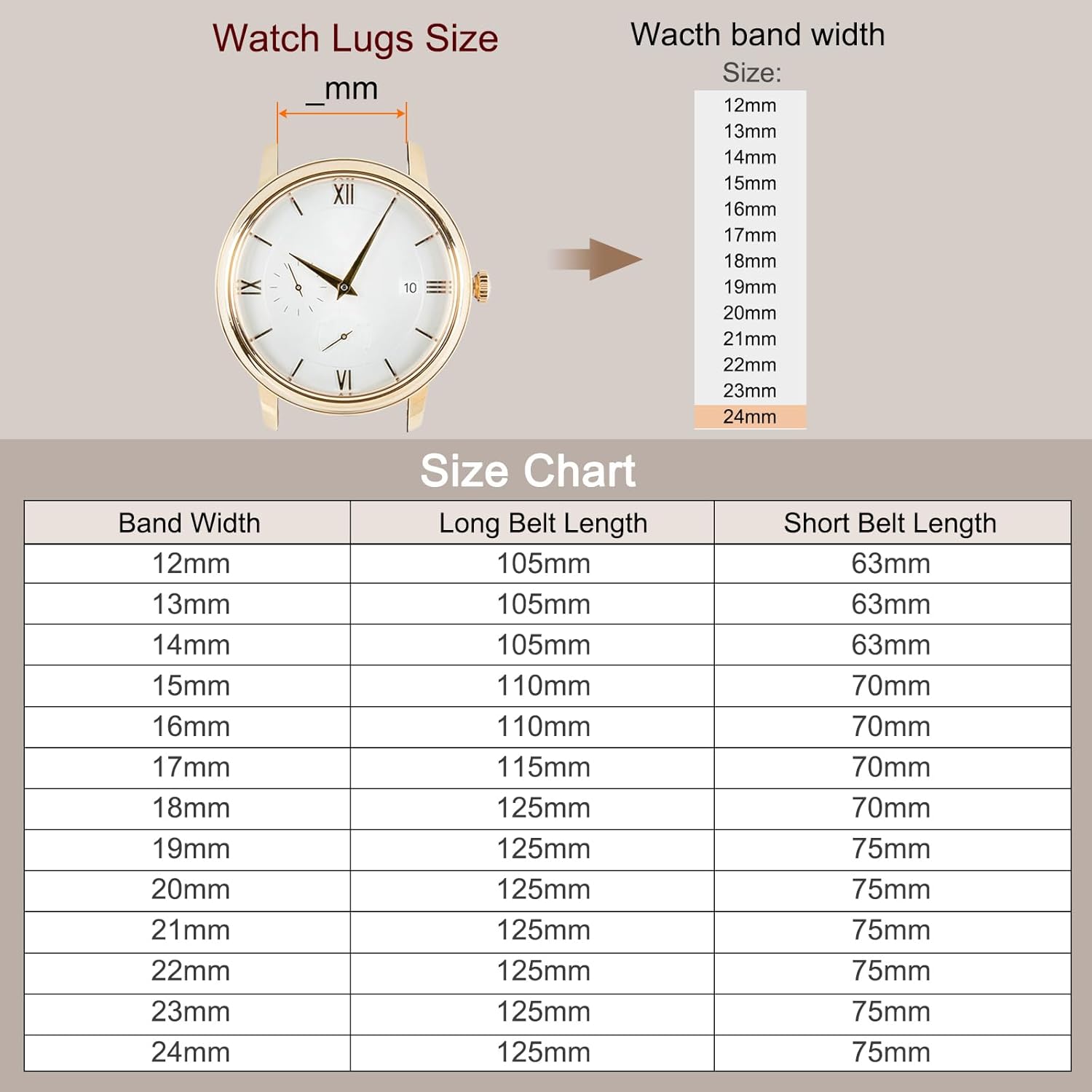 Multiple Sizes Leather Watch Band Quick Release Deployment Buckle Cowhide Watch Strap for Men and Women V1258-DP02-B-4099
