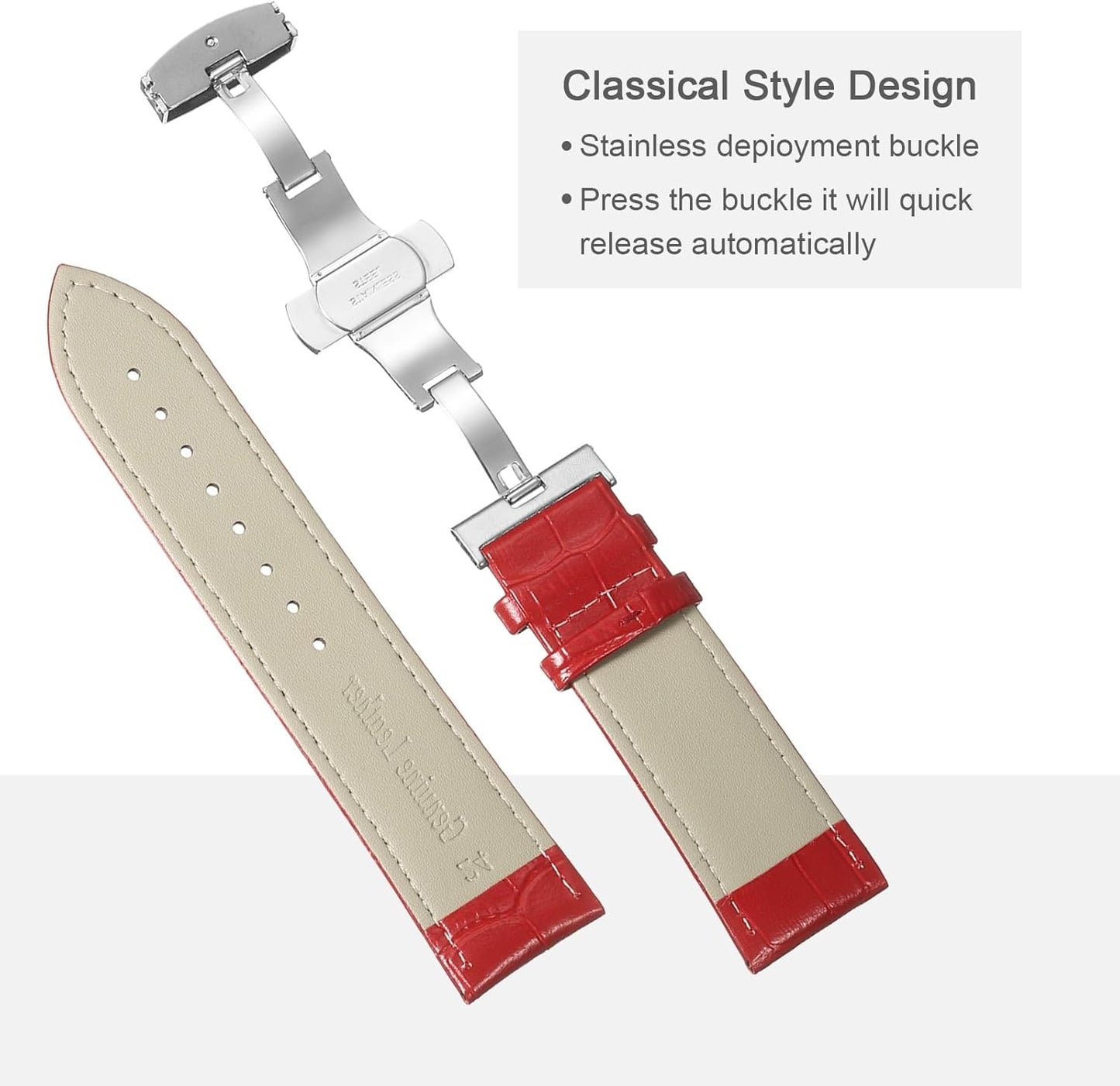 Multiple Sizes Leather Watch Band Quick Release Deployment Buckle Cowhide Watch Strap for Men and Women V1258-DP02-B-4099