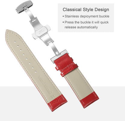 Multiple Sizes Leather Watch Band Quick Release Deployment Buckle Cowhide Watch Strap for Men and Women V1258-DP02-B-4099