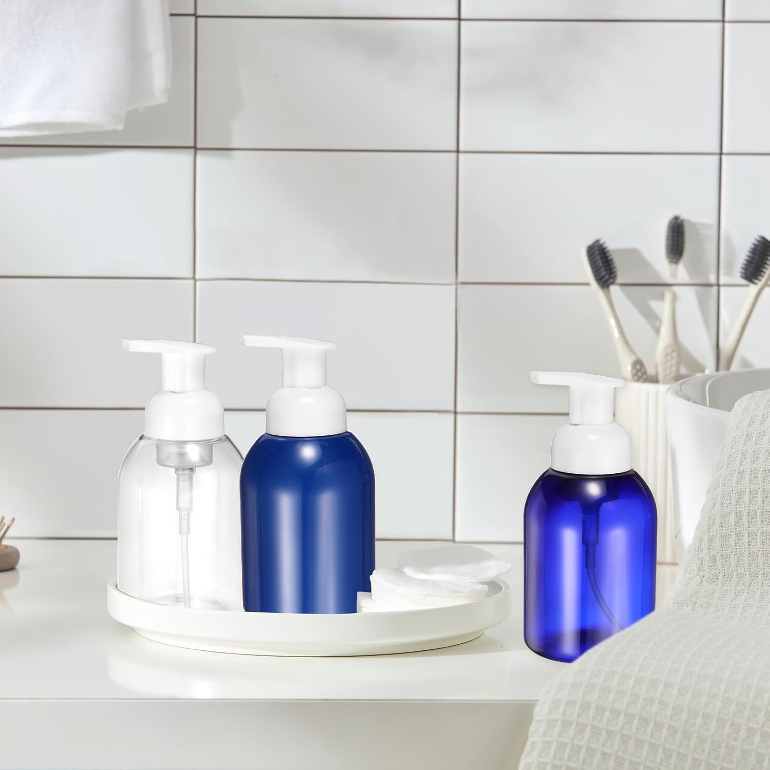 2PCS Round Empty Foam Pump Bottle, 350ml Travel Foam Soap Dispenser Empty Refillable Plastic Pump Bottle for V1258-DP02-B-4105