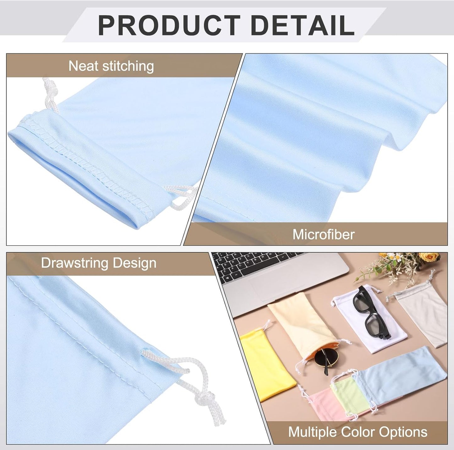 Microfiber Eyeglass Cases Glasses, Sunglasses Storage Bag with Drawstring, Soft Glasses Pouch Travel for V1258-DP02-B-4107