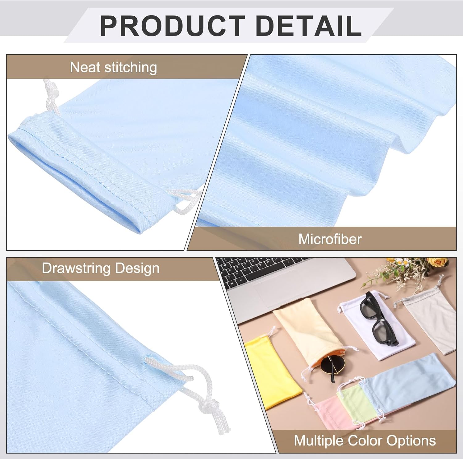 Microfiber Eyeglass Cases Glasses, Sunglasses Storage Bag with Drawstring, Soft Glasses Pouch Travel for V1258-DP02-B-4107